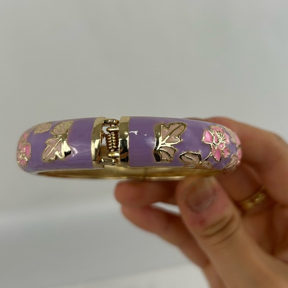 Vintage Enameled Purple Pink and Gold Peony Floral Bracelet - Picture 5 of 6
